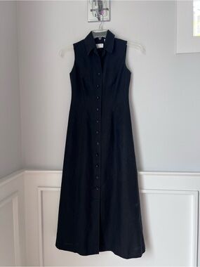 Preview Collection Sleeveless Black Button-Front Maxi 100% linen